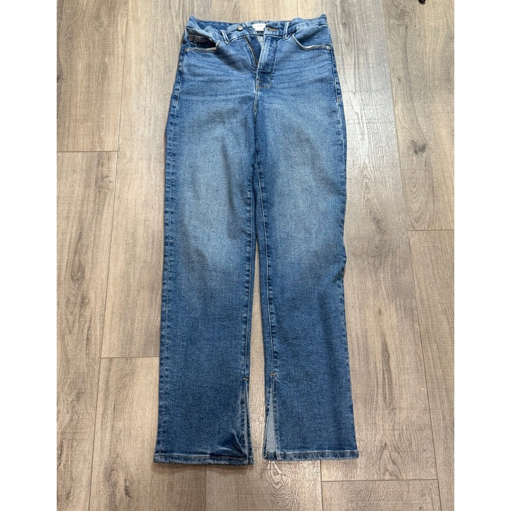 Good American Women High Rise Straight Leg Split Hem Jeans Blue Medium Wash 4/27